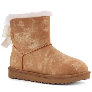 UGGS Mini Bailey Bow Twinkle Classic Chestnut w/ Gold Sparkles & Pink Bows 🎀